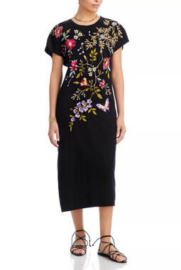 Johnny Was Osaka Cotton Embroidered Dress Black Size XS